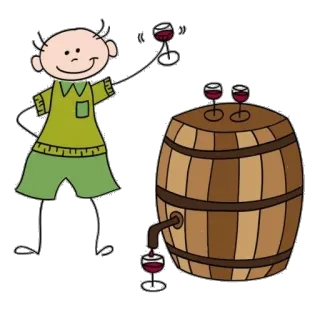 😄 be01474a vin, tonneau, alcool, boisson, bonhomme allumette, fête telegram sticker