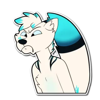 ☹ 2012be52 Furry, Blanco, Azul, Enojado, Dibujos animados, Animal telegram sticker