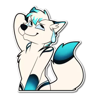 😰 4a607724 Furry, Lobo, Lindo, Dibujos animados, Verde azulado telegram sticker