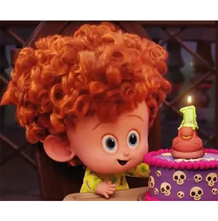 🎂 486a49a6 Dennis Hotel Transylvania cartone animato, personaggio, compleanno, torta, teschio, film telegram sticker