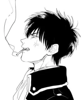 🌟 d7fbc6d1 动漫, 抽烟, 角色, 黑白, 肖像, 烟草 telegram sticker