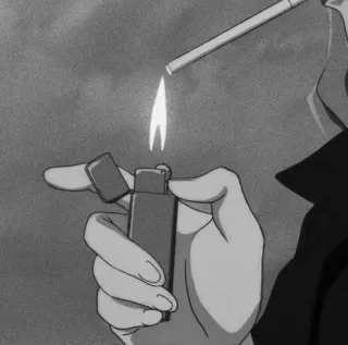 🌟 dc0ee749 吸烟, 香烟, 打火机, 烟草, 黑白, 动漫, 卡通 telegram sticker