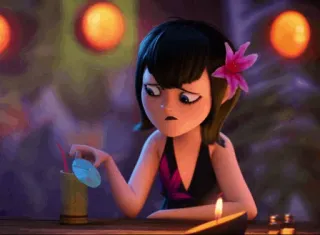 🕷 ca61d9b7 Mavis Dracula Hotel Transylvania triste, vampiro, fiore, bevanda, cartone animato whatsapp sticker