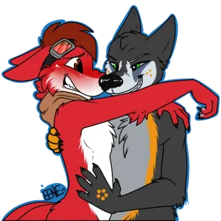 🥰 7a5865e1 Furry, Antro, Lis, Wilk, Przytulanie, Kreskówka, Uczuciowy, Przyjaźń telegram sticker