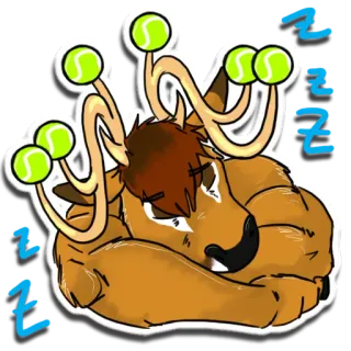 😴 de3e2a0c zzzzzz กวาง, นอนหลับ, ลูกเทนนิส, เขา, มีขน, การ์ตูน telegram sticker