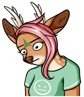 😳 3e89cd7d 사슴, 캐릭터, 분홍 머리, 만화, 웃긴 얼굴, 의인화 telegram sticker