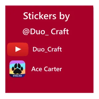 ✍ 113becc6 Stickers by @Duo_Craft
Duo_Craft
Ace Carter наклейки, duo craft, ace carter, youtube, автор whatsapp sticker