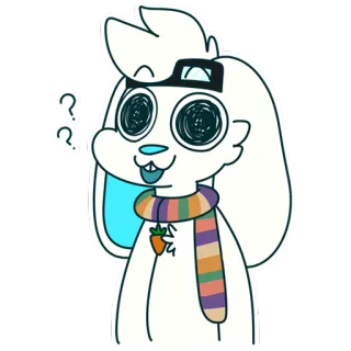 ❓ 2c997eca кролик, шарф, мультфильм, персонаж, морковь, вопросительные знаки whatsapp sticker