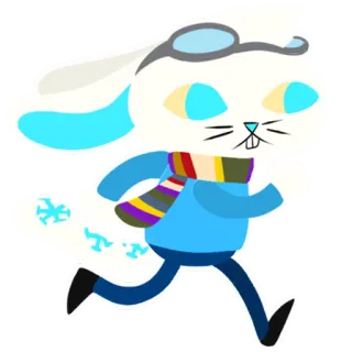 😣 397e7d15 кролик, зима, снег, бег, шарф, очки, мультфильм whatsapp sticker