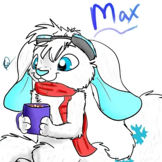 ☕ 5b5e87c0 Max кролик, зима, шарф, милый, снежинки, горячий шоколад, заяц whatsapp sticker