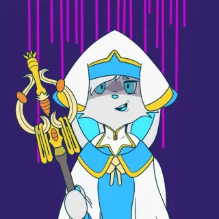 😑 b29a46b9 кролик, мультик, персонаж, фэнтези, животное, посох, морковь, в капюшоне, синий, белый whatsapp sticker