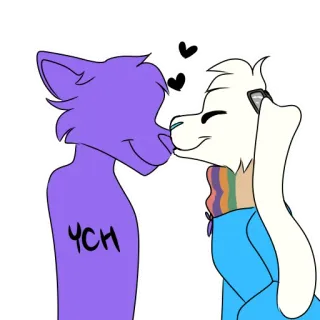 👃 e95c08ff YCH Антро, Фурри, Целующиеся, Сердечки, Фиолетовый, Белый whatsapp sticker