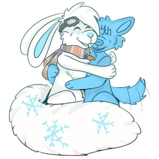 🤗 f05a1aa8 ych кролик, волк, зима, объятие, дружба, снежинка whatsapp sticker