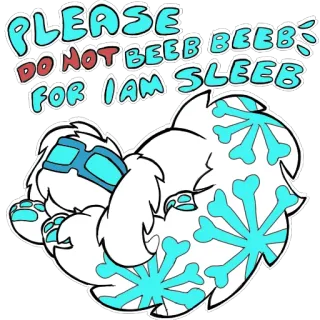 💤 f9feee3e PLEASE
DO NOT BEEB BEEBS
FOR I AM SLEEB сон, милый, мультфильм, смешной, животное, собака, спящий whatsapp sticker