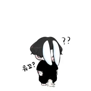 🍃 d7c3df63 뭐꼬? 卡通, 兔子, 可爱, 问题, 兔耳朵, 动物 telegram sticker