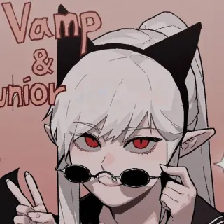 ⌛️ 132f1ef2 Vamp & Junior vampire, cartoon, cat ears, anime, junior whatsapp sticker
