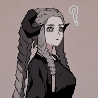 🕯 b9aff915 anime, monster, girl, demon, question mark, gray, braids whatsapp sticker
