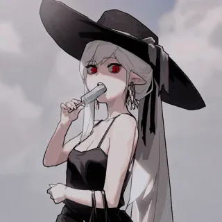 ⏳ f7614a88 anime girl, popsicle, hat, red eyes, black dress whatsapp sticker