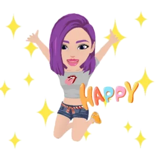 ⭐️ 0050237e HAPPY szczęśliwy, dziewczyna, święto, radość, iskra, kreskówka, kobieta telegram sticker