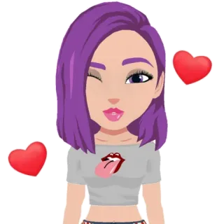 😘 0879c4bb Kreskówka, Postać, Naklejka, Bitmoji, Serca, Mruganie, Język telegram sticker