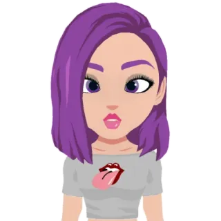 🤪 0b8e6068 kreskówka, kobieta, fioletowe włosy, postać, awatar, naklejka telegram sticker