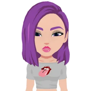 🧐 16e2f605 awatar, fioletowe włosy, kreskówka, kobieta, język, usta, ilustracja telegram sticker