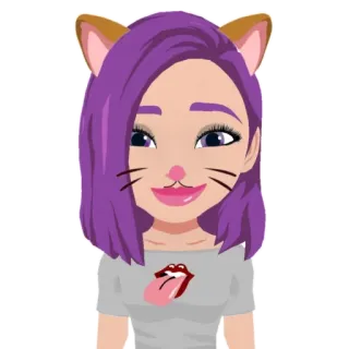 😸 3743b1b0 kreskówka, kocie uszy, bitmoji, awatar, fioletowe włosy, rolling stones, język telegram sticker