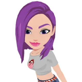 😏 59205b7a kreskówka, fioletowe włosy, awatar, kobieta, postać telegram sticker