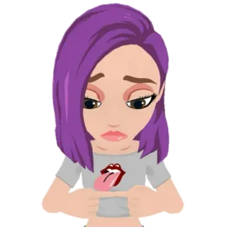 😔 73a5a47f dziewczyna, fioletowe włosy, język, smutny, naklejka telegram sticker