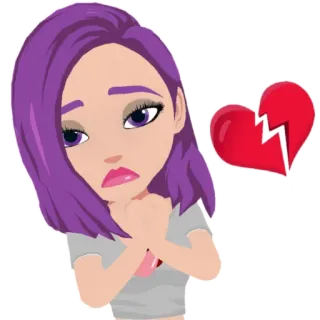 💔 92271e34 smutny, złamane serce, kreskówka, dziewczyna, fioletowe włosy, emocje telegram sticker