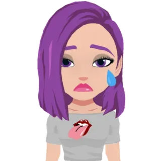 😢 9959324a Awatar, Smutny, Fioletowe włosy, Kreskówka, Emotikon, Płaczący, Naklejka, Sztuka cyfrowa telegram sticker