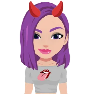 😈 a2908304 Awatar, Diabeł, Rogi, Kreskówka, Kobieta, Język, Fioletowe włosy telegram sticker
