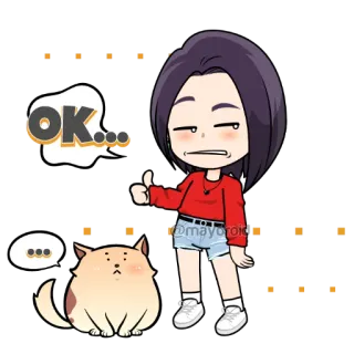👌 3b00a2de OK... ok, pollice su, approvazione, cartone animato, gatto, ragazza telegram sticker