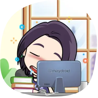 😴 5b129025 @maydroid stanco, computer, assonnato, anime, cartone animato, lavoro, arte digitale telegram sticker