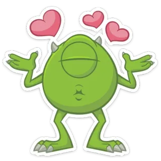 ❤️ 529a2230 Mike Wazowski Monsters, Inc. monster, love, cartoon, pixar, disney, green, cute, character whatsapp sticker