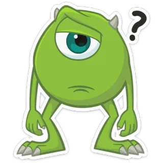 ❓ b4e6132e Mike Wazowski Monsters, Inc. cartoon, monster, green, question, disappointed, confused, monsters inc, mike wazowski whatsapp sticker