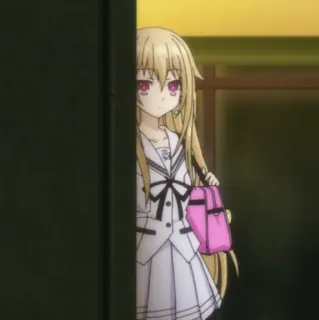 👀 51063016 anime, schoolgirl, blonde hair, pink bag, female character, anime girl whatsapp sticker