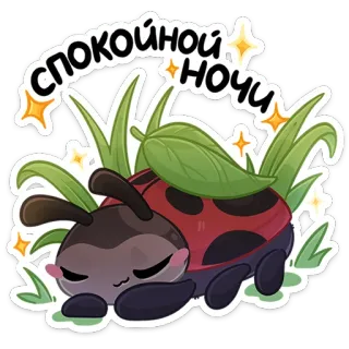 😴 9bb18ad8 спокойной ночи Marienkäfer, Gute Nacht, süß, Aufkleber, Gras telegram sticker