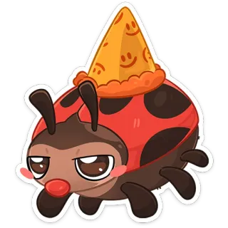🥳 e103ebd7 Marienkäfer, Insekt, süß, Cartoon, Tier, Aufkleber, Hut, Pizza telegram sticker