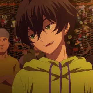 😆 00bcc048 Anime, Personagem, Sorriso, Moletom com capuz, Olhos verdes, Desenho animado telegram sticker