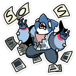 ⭐ 05ff9933 SOS Cartone animato, Squalo, SOS, Soccorso, Aiuto, Anime whatsapp sticker