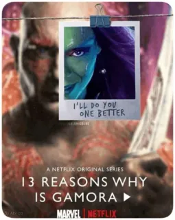 🤓 98421448 Gamora Guardians of the Galaxy I'LL DO YOU ONE BETTER Gamora, Marvel, Netflix, Guardiões da Galáxia, Super-herói telegram sticker