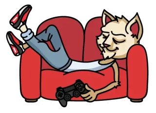 🎮 311d45a2 kot, gracz, kanapa, relaks, pad do gier, leniwy, kreskówka telegram sticker