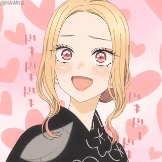 🥰 209fb89f Marin Kitagawa My Dress-Up Darling Anime, Desenho animado, Personagem, Sorriso, Corações, Fofo, Feliz telegram sticker