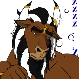 😴 022258b0 ZZZZ sleeping, minotaur, anthropomorphic, bull, tired, cartoon telegram sticker