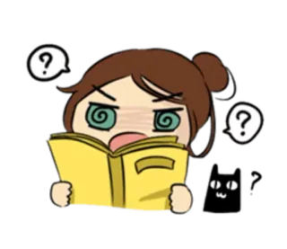 🙄 80d9fee3 Kartun, Pertanyaan, Buku, Kebingungan, Kucing, Membaca, Mahasiswa, Belajar whatsapp sticker