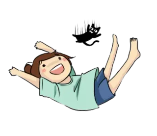 😩 6bd24a04 cartoon, girl, cat, falling, happy, playful telegram sticker
