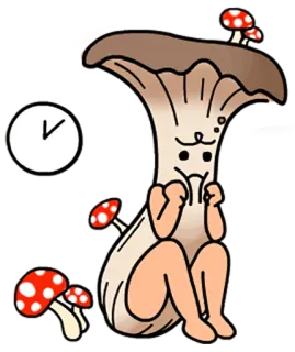 🍄 ebd24f5c Pilz, Uhr, Pilz, Cartoon, traurig, süß telegram sticker