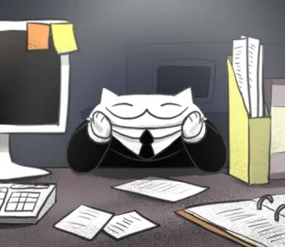 🐱 53516756 gatto, ufficio, lavoro, scrivania, cartone animato, vestito whatsapp sticker