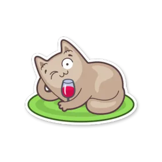 🍷 36728611 кот, вино, милый, мультфильм, наклейка, расслабляющий, животное whatsapp sticker